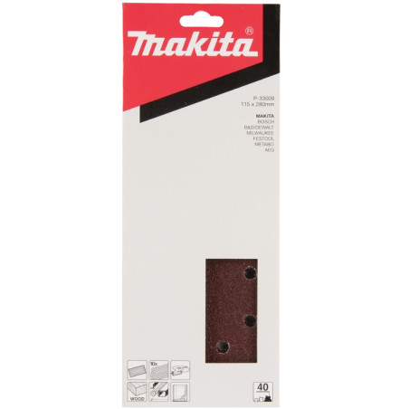 Feuilles rectangulaires abrasives 115x280 mm - 5 + 5 + 2 + 2 trous - P33009 Makita