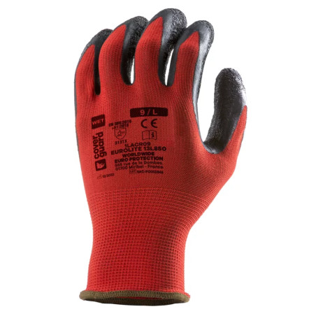 Gants EUROLITE 13L850 J13 PE rouge end. latex noir *CAR* T9 - Coverguard