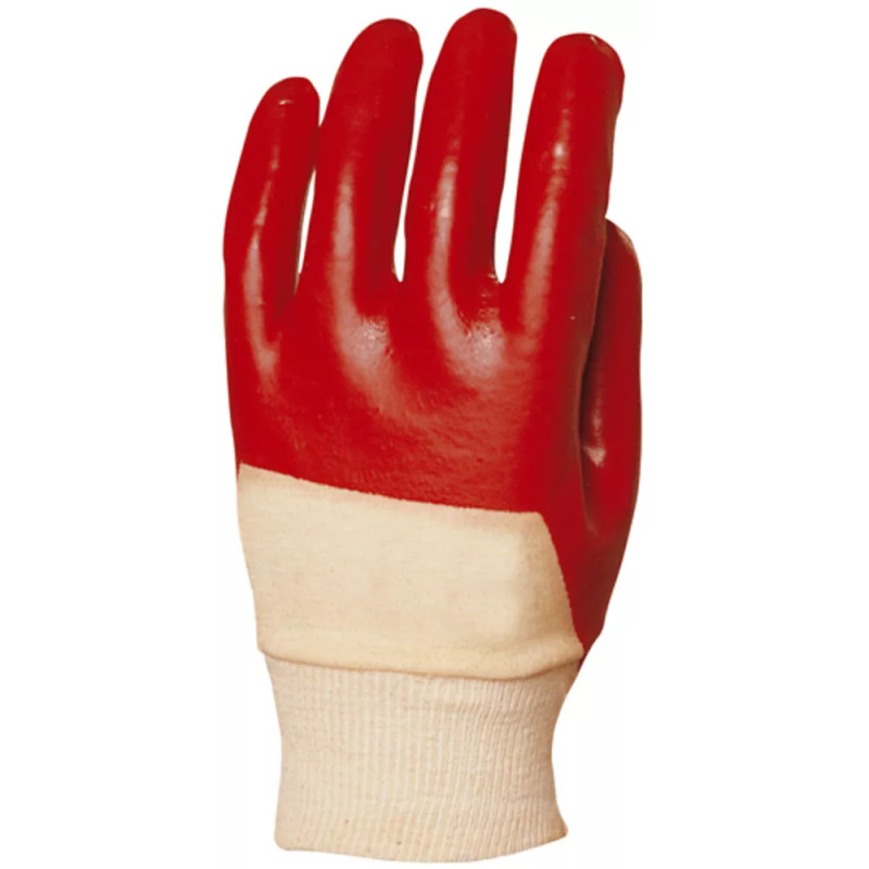 GANTS PVC ROUGES POIGNET TRICOT T10